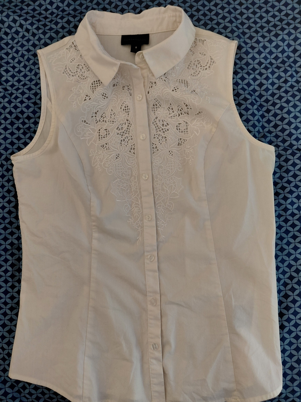 Worthington White Sleeveless Button Down Blouse Floral Lace Embroidery NWOT S